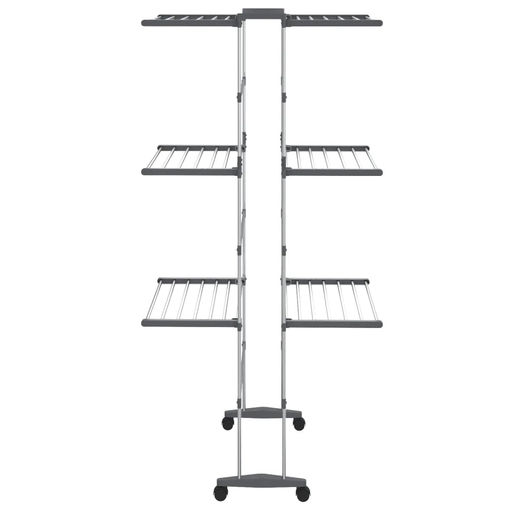 Stendibiancheria a 3 Livelli con Ruote Argento 60x70x129 cm 344376