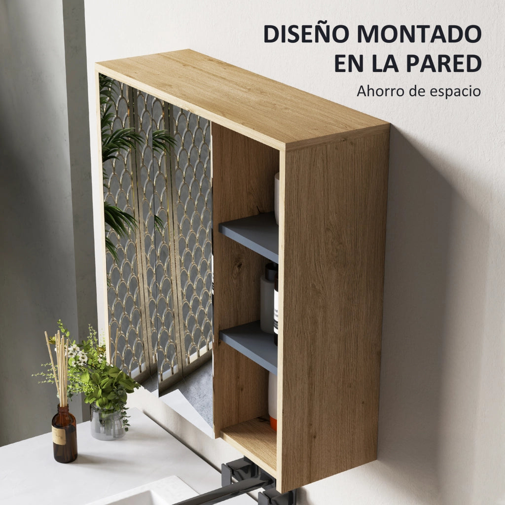 Mobile Bagno con Specchio e Ripiani ¨C Zephmum ¨C Legno Naturale 60x20x60 cm