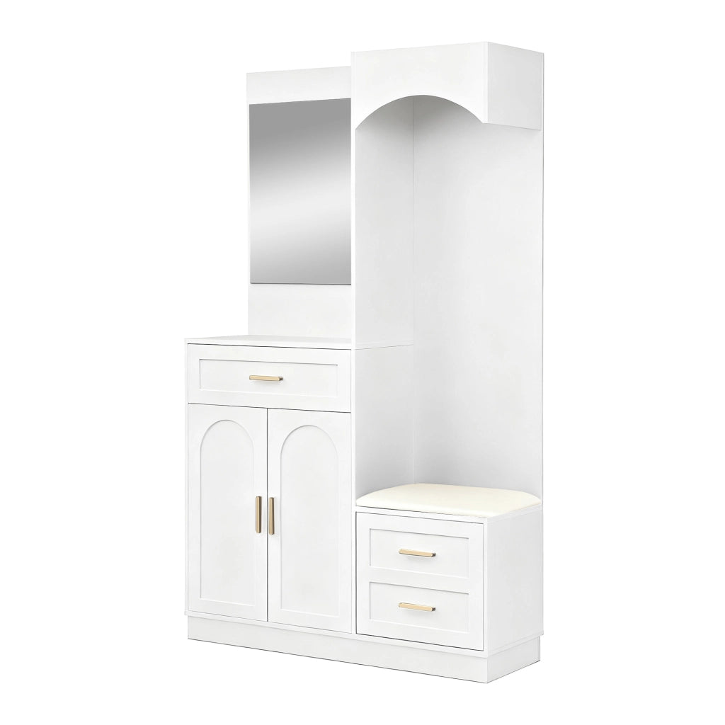 Mobile d'Ingresso con Specchio; 2 Ante; 2 Cassetti e Ripiani Regolabili; Stile Moderno; in MDF; Bianco; 110??33??185;5 cm
