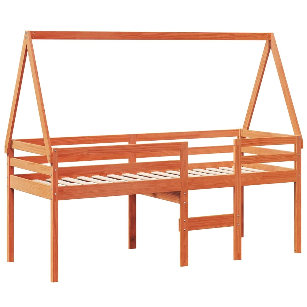Letto singolo | Letto per adulti | Letto a Soppalco con Tetto Marrone Cera 90x200 cm Legno di Pino