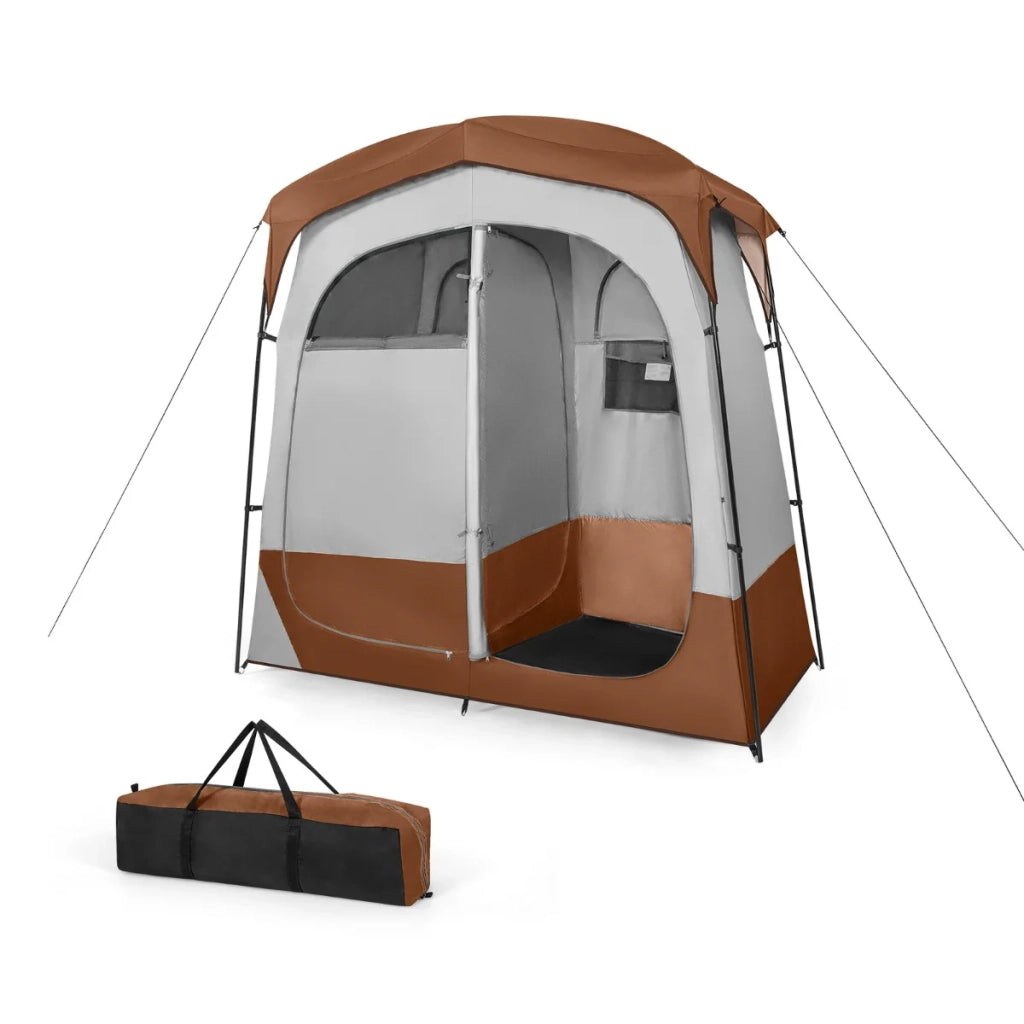 Tenda da doccia da campeggio in 2 pezzi 210 x 107 x 210 cm resistente alle intemperie con spazio interno atmosfera accogliente in poliestere colore caffè 20_0014288