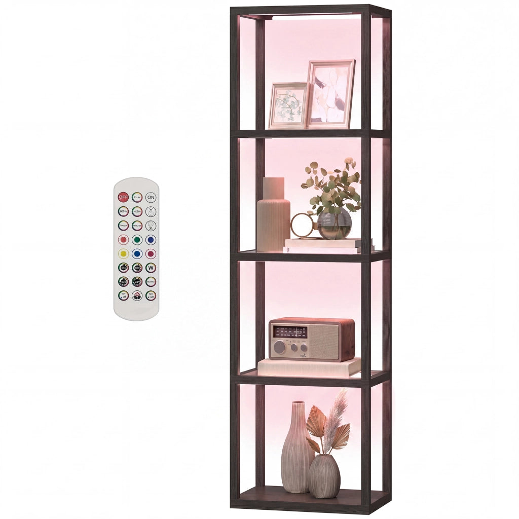 Lampada da Terra LED RGB con Mensole in Vetro ¨C Xylo ¨C 4 Ripiani Telecomando Sincronizzazione Musicale Nero