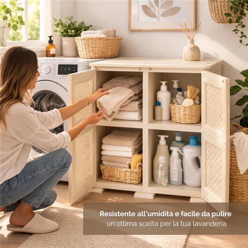 ARMADIO 2 MODULI ANGORA 79X43X85,5 CM CON ANTA TRAFORATA – MOBILE CONTENITORE DECORATIVO PER ZONA LIVING E INGRESSO