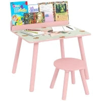Set Tavolo e Sedia per Bambini con Portalibri e Motivo Orsetto, Rosa