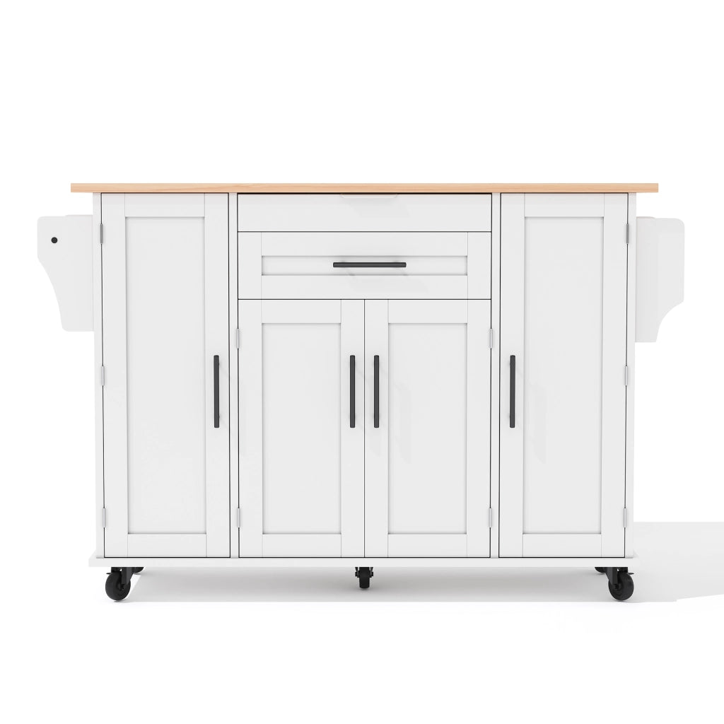 Carrello cucina mobile con piano estraibile 120×45 cm, 2 cassetti, ripiani regolabili e ruote frenanti