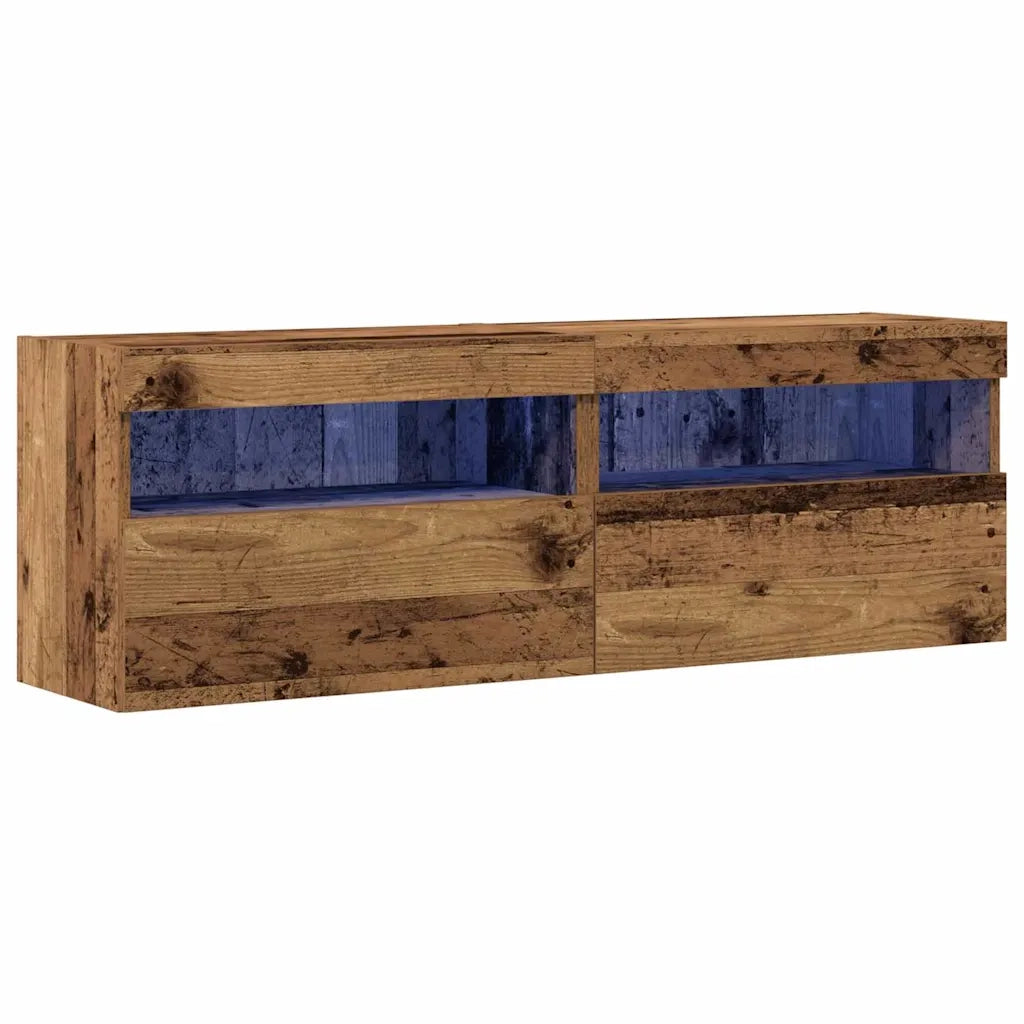 Mobile TV da parete con LED 2 pz | Armadietto TV | Mobile Porta TV Legno vecchio 60 x 30 x 40 cm