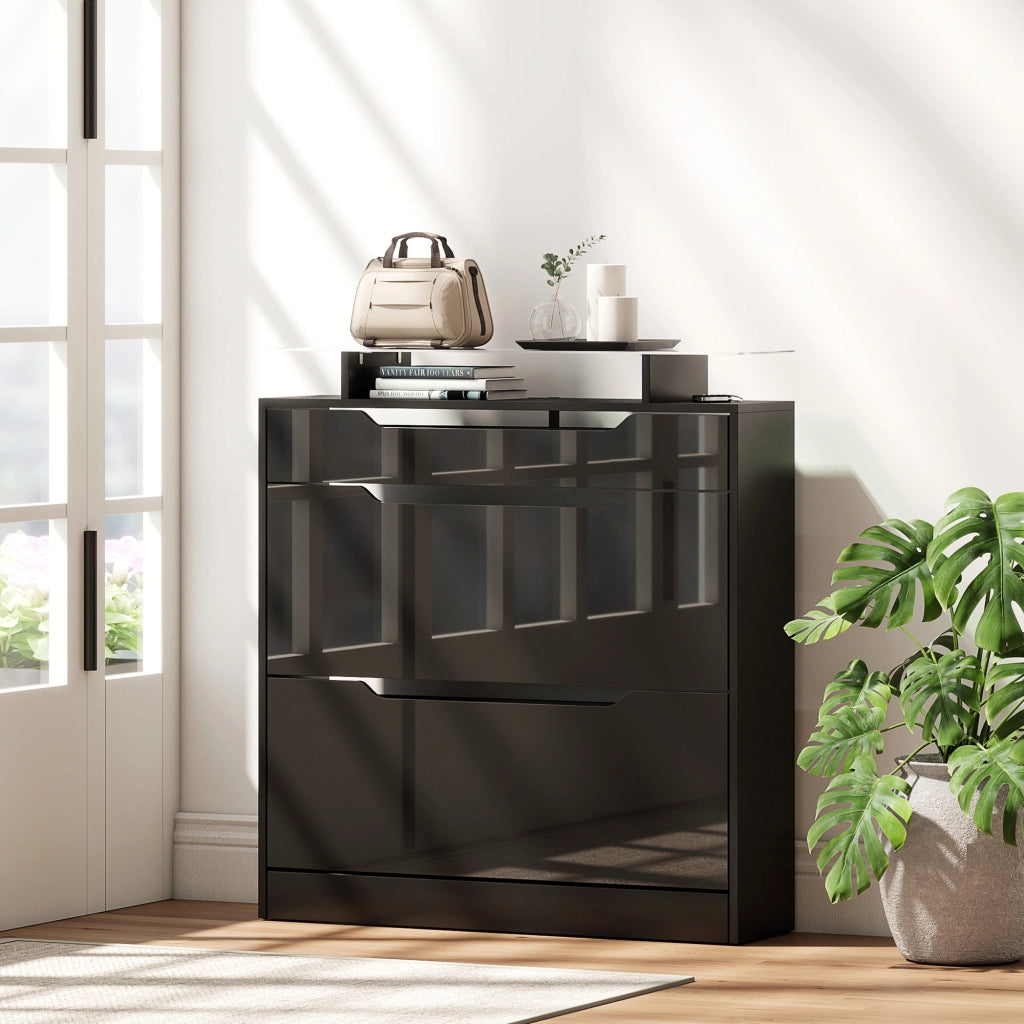 Armadio Scarpe con Cassetti e Ripiano ¨C zephmum ¨C Nero 89x23x96