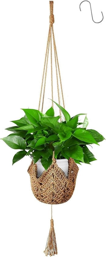 Vasi da piante appesi - corda di juta - macramè vaso da piante appeso - vasi da piante - supporto da piante appeso con 1 gancio appeso - supporto da parete per interni ed esterni - per balcone - giardino - decorazione domestica (1)