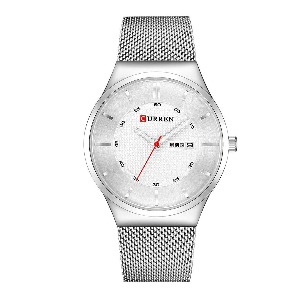 Trade Shop - Orologio Polso Curren 8311 Analogico Quarzo Data Maglia Milano Silver -