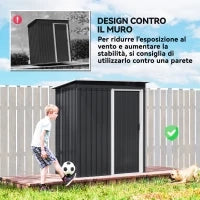 Capanno da Giardino 1.16m² con Tetto Inclinato e Porta Scorrevole, Casetta Attrezzi Giardino in Acciaio Zincato, 163x89x182 cm, Nero