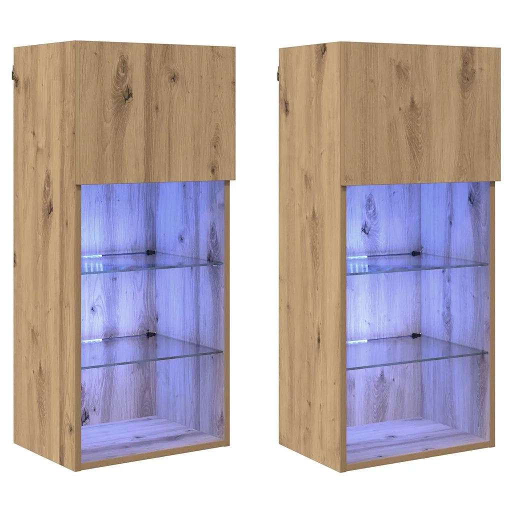 Mobiletti TV a parete con LED 2 pcs Rovere artigianale