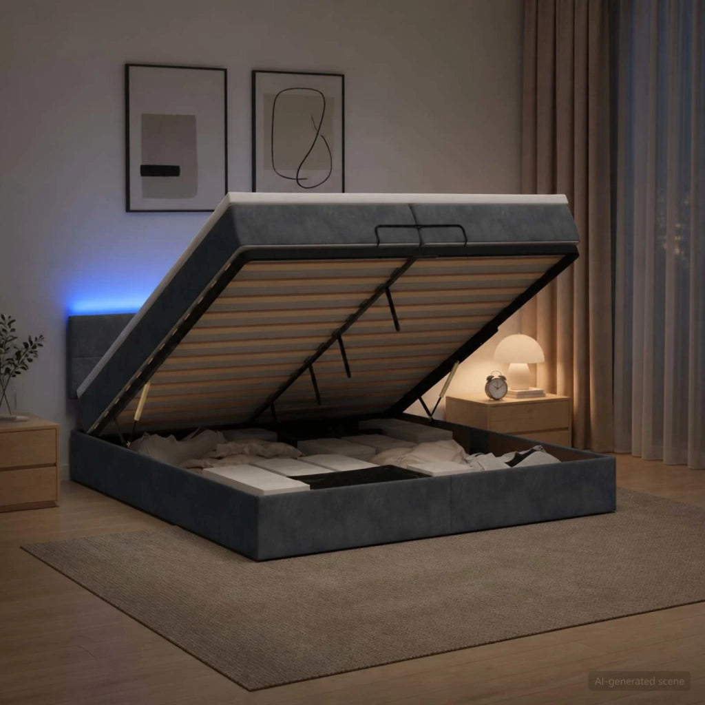 Letto Ottomano con Materasso e LED Grigio Scuro 200 x 200 cm 3457162