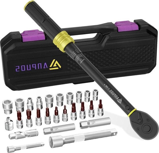 Chiave inglese da 3/8" 5-50Nm per bicicletta e motocicletta, set da 26 pezzi con estensore, chiave a bobina, chiavi a hex e Torx