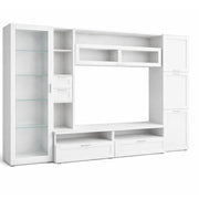 Parete Attrezzata Con Vetrina 6 Ante Battenti E 3 Ribalte Ampio Mobile Porta TV Con Ripiani Design Moderno Per Zona Living Elegante Minimal Funzionale 300 X 50 X 215 Cm Bianco