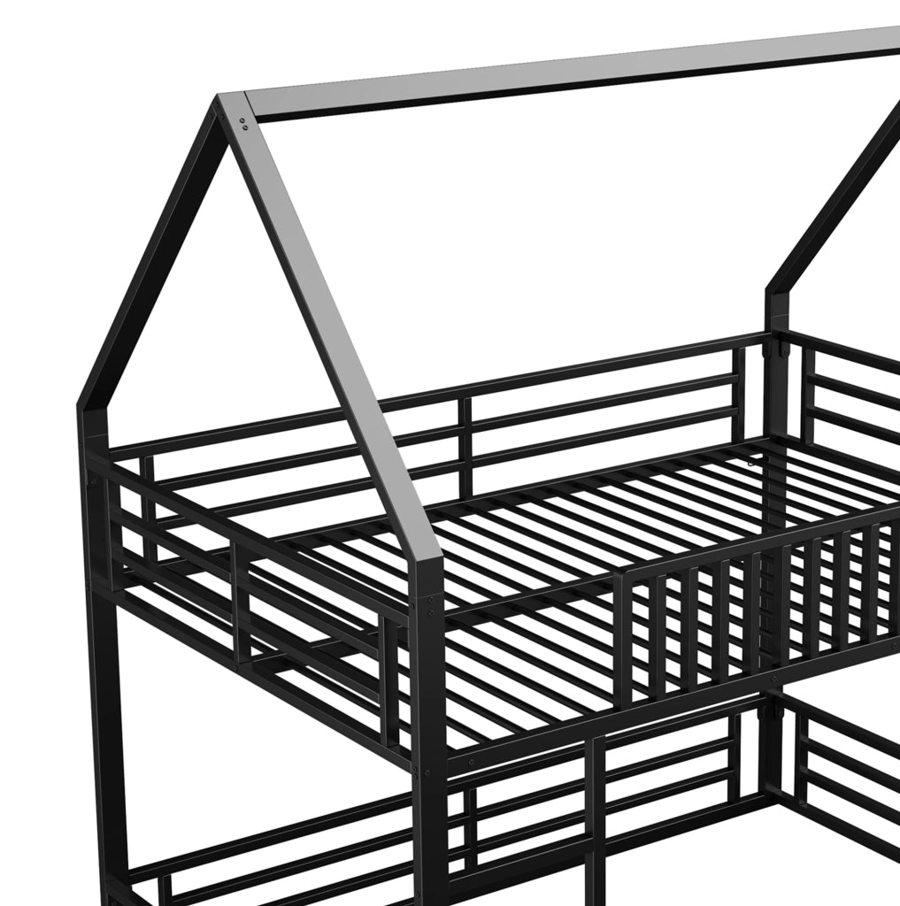 Letto a soppalco 140x200 cm a casetta con LED, nero
