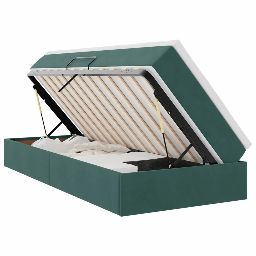 Letto con contenitore e materasso Verde Scuro 100 x 200 cm