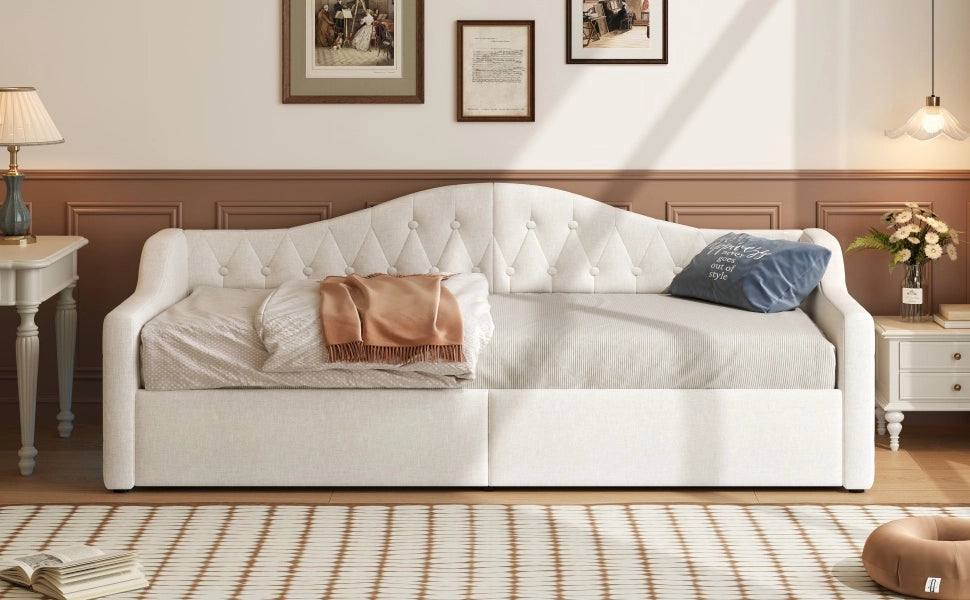 DESMIU Divano letto 90 × 200 cm con LED, vano contenitore, senza materasso, in MDF e compensato, beige