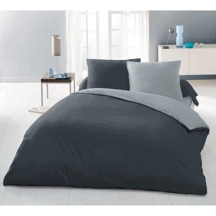 Completo copripiumino per 2 persone - 220x240 cm - 100% Cotone - Bicolore grigio chiaro e scuro