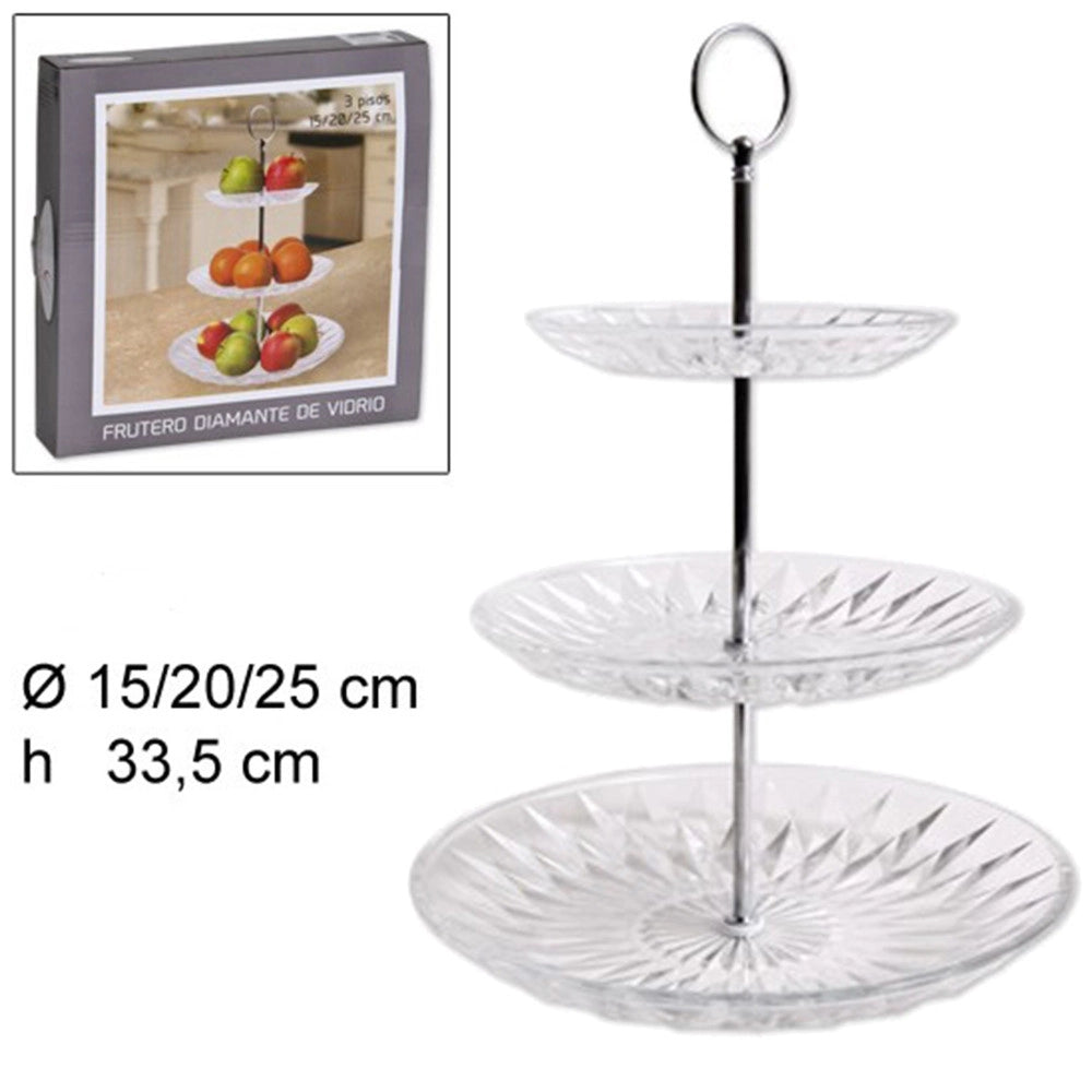 Trade Shop - Alzata Centro Tavola 3 Ripiani Livelli In Vetro Diamante Alzatina Vassoio Torte -