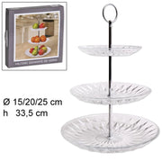 Trade Shop - Alzata Centro Tavola 3 Ripiani Livelli In Vetro Diamante Alzatina Vassoio Torte -