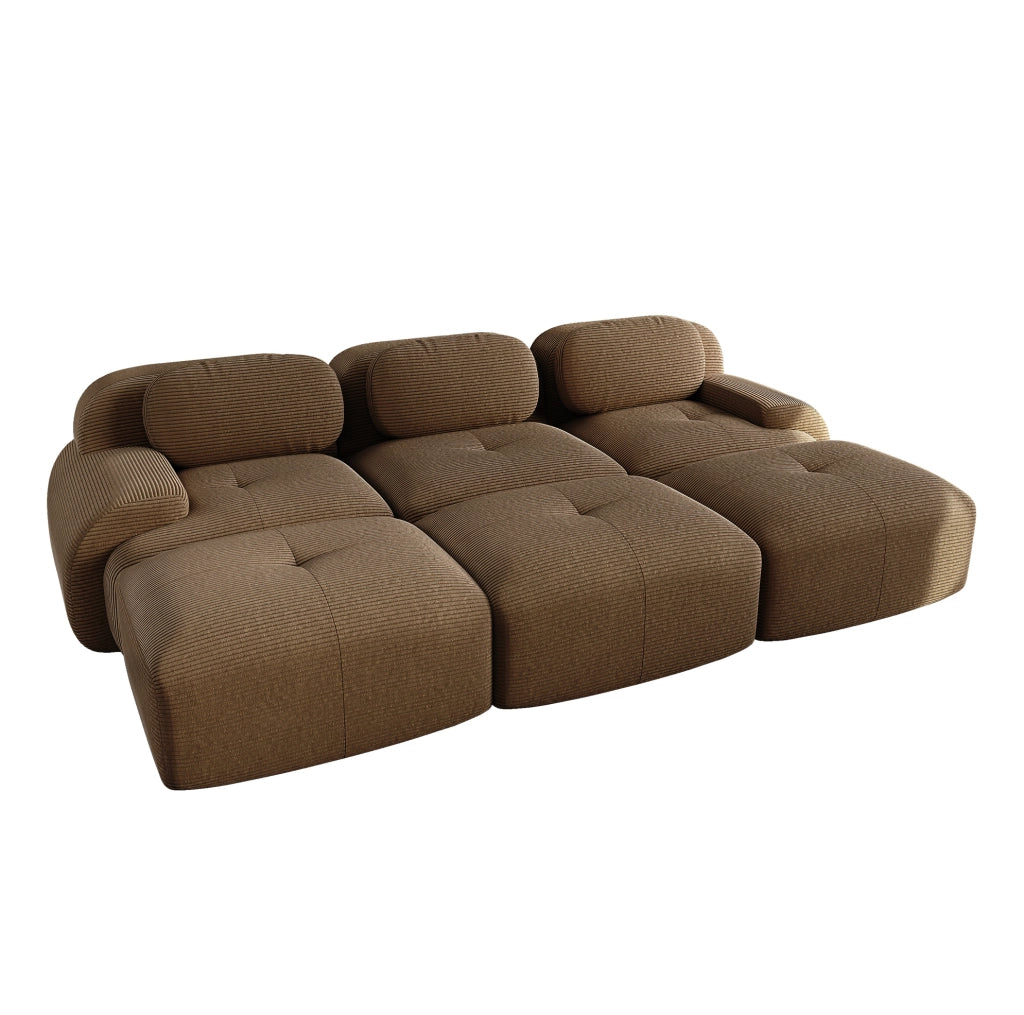 Divano angolare modulare 298x178x70 cm in velluto a coste marrone; senza montaggio