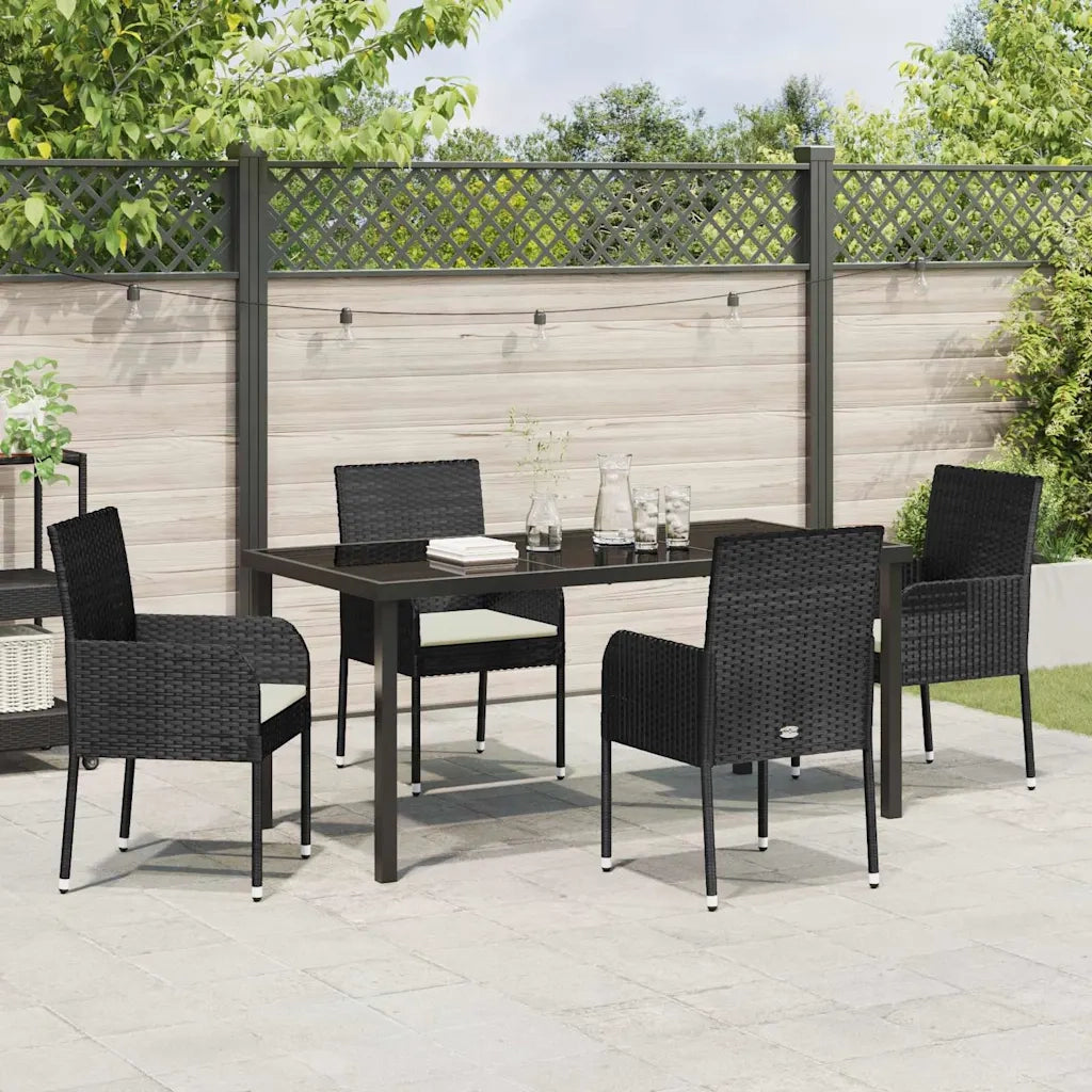 Set da Pranzo per Giardino con cuscino 5 pcs Nero polyrattan 3380102