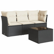 Set Divani da Giardino 4 pz | Set Salotto da Giardino con Cuscini Nero in Polyrattan