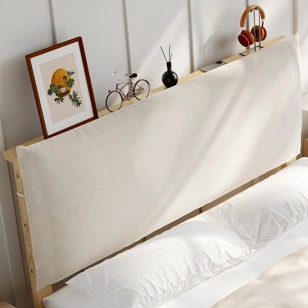 Letto Singolo 140x200 cm - Testiera Imbottita e Doghe Stabili - Legno - Naturale