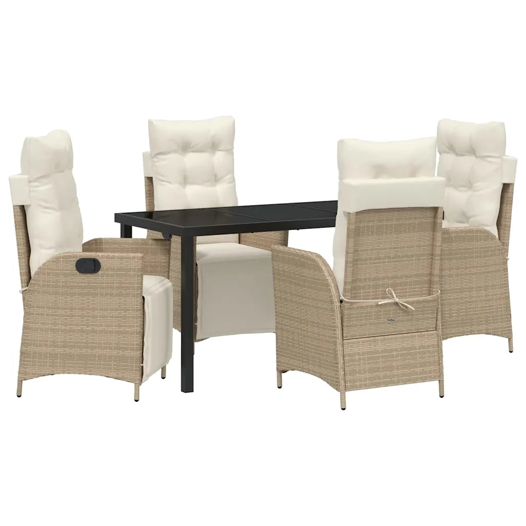 Set da Pranzo per Giardino con cuscino 5 pcs Beige polyrattan 3380556