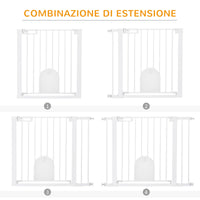 Cancelletto di Sicurezza per Cani con Porta Piccola Regolabile e Chiusura Automatica 75-103x76 cm Bianco