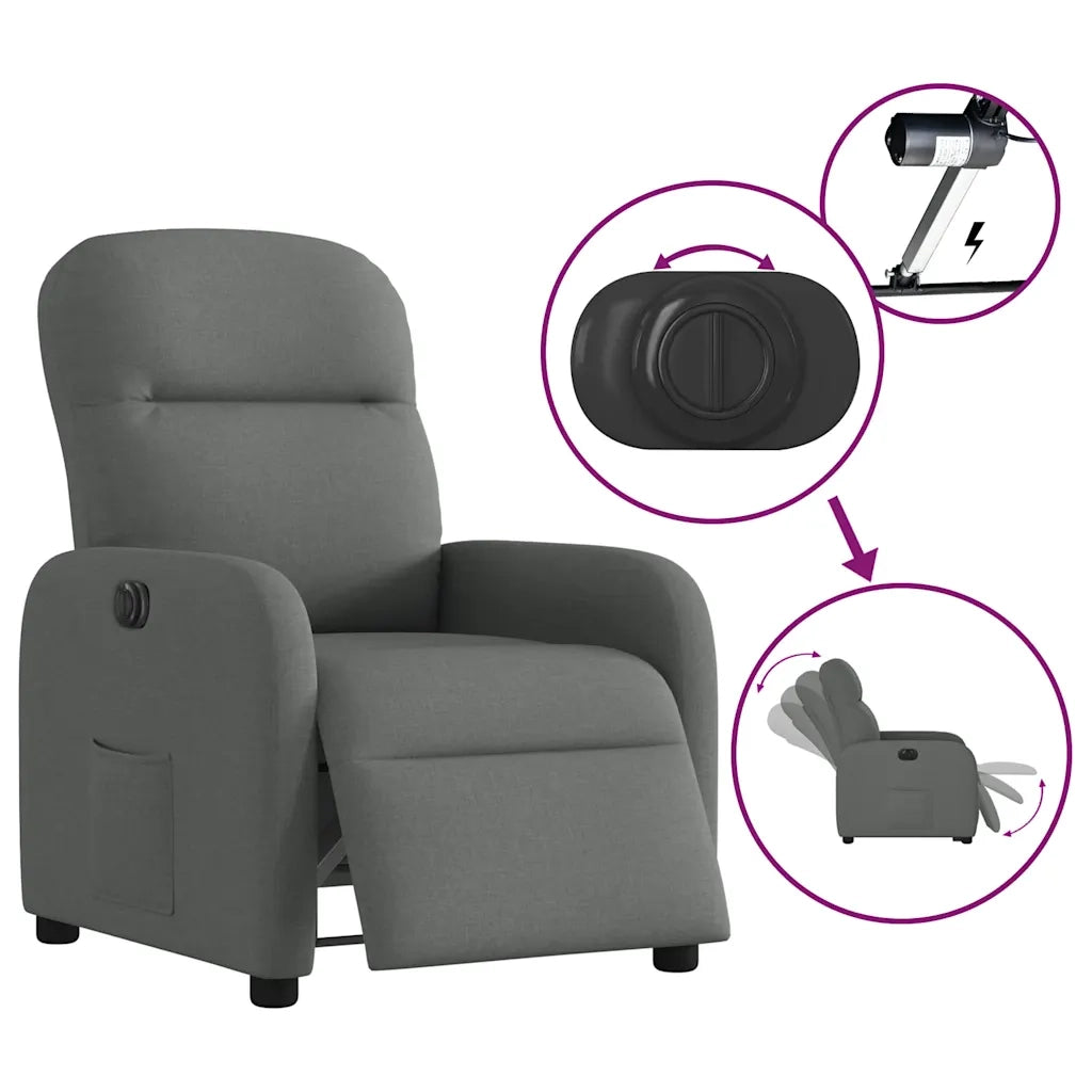 Poltrona | Sedia Relax Elettrica Reclinabile Grigio Scuro in Tessuto