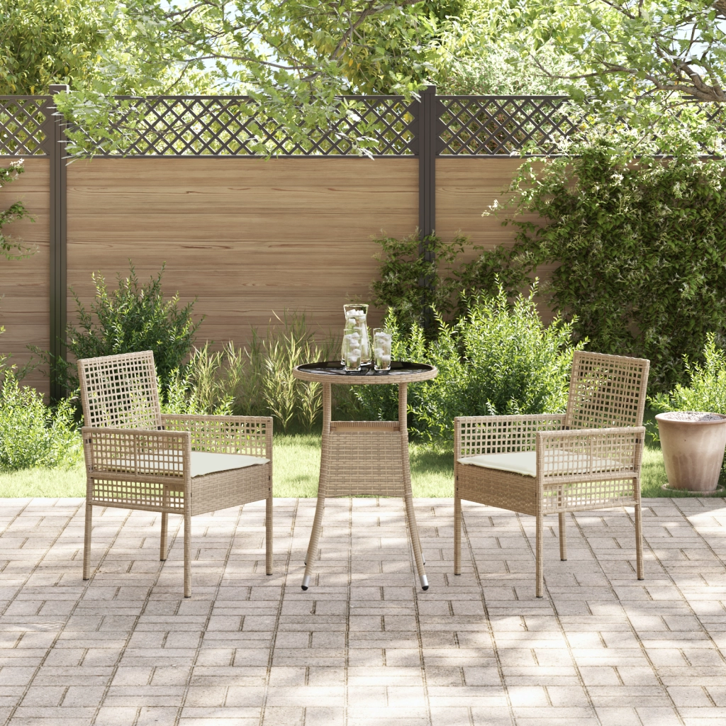 Set da Pranzo per Giardino 3 Pezzi Beige Polyrattan