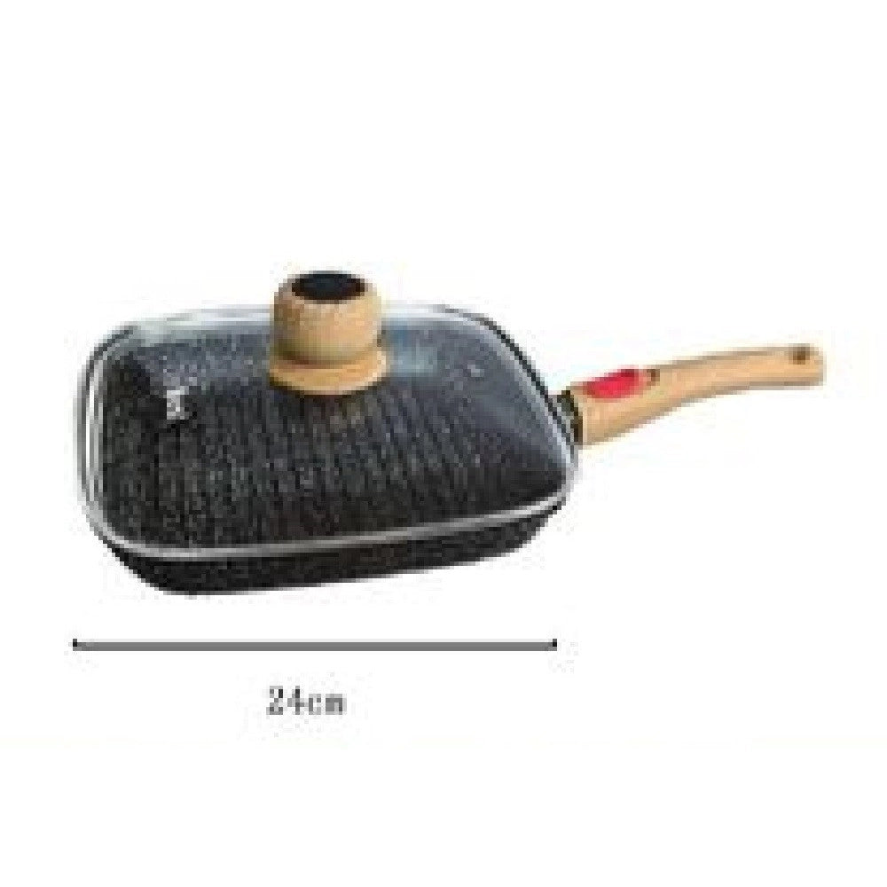 Trade Shop - Padella Pentola Quadrata Con Manico Coperchio Vetro 24cm 1.03lt Antiaderente T-9478 -