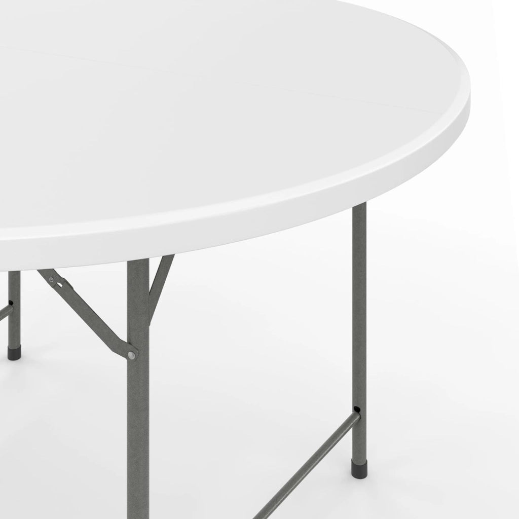 IDMarket - Tavolo rotondo pieghevole portatile da 122 cm per il campeggio o il divertimento con copertura bianca