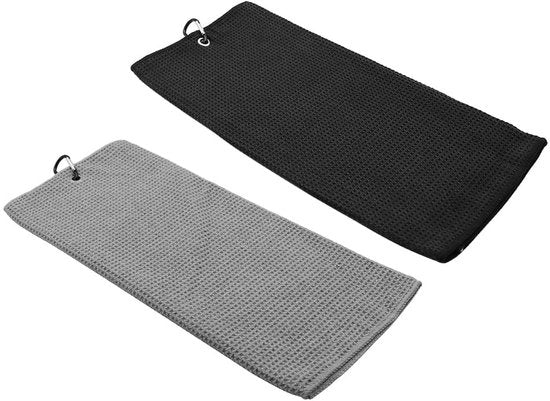 Asciugamano da golf 2 pezzi - Microfibra - 40 x 60 cm - Grilletto per fissaggio - Tessuto a onde - Eccellente capacità di assorbimento - Asciugamano