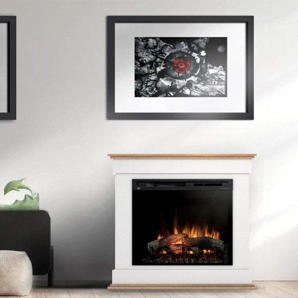 Camino Elettrico Riscaldante Da Pavimento Autoportante a LED - 28" - Bianco opaco / Rovere chiaro - 103 x 94 x 29 - LENOX