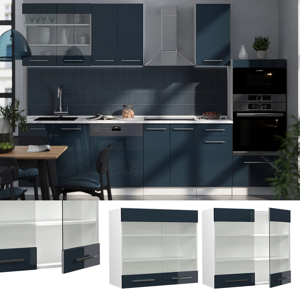 Vicco Mobile da cucina in vetro Blu scuro lucido 80 cm