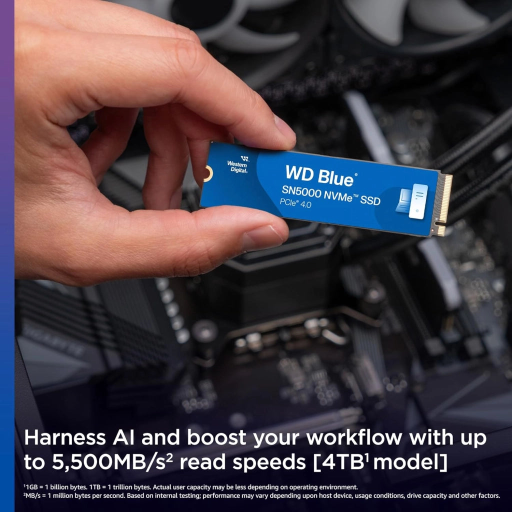 WD Blue SN5000 NVMe SSD 2TB (Fino a 5.150MB/s velocità, M.2 2280, PCIe Gen4, Tecnologia nCache 4.0, Include Acronis True Image per SANDISK, clonazione e migrazione del disco)