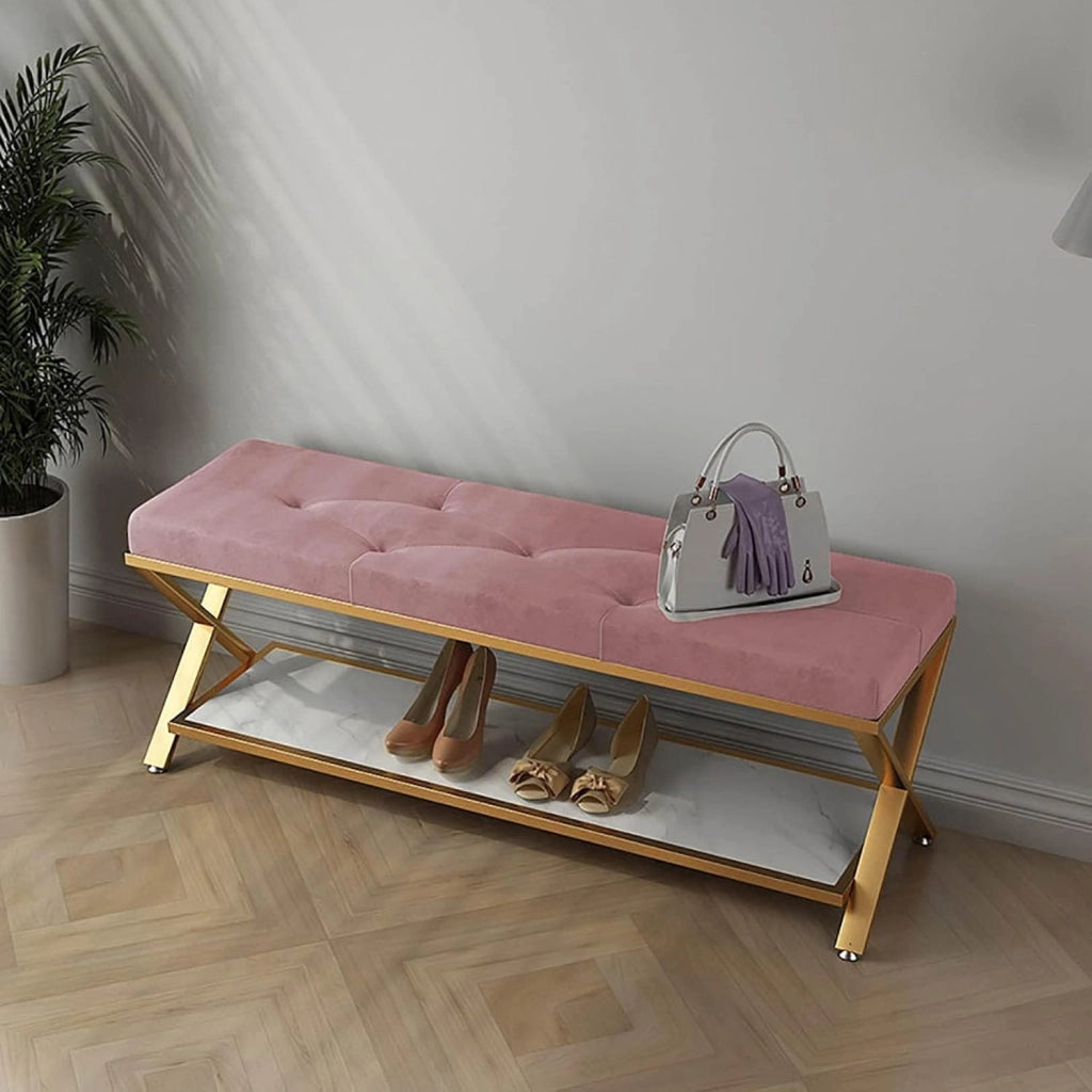 scarpiera Panca per Scarpe Panca per Ingresso Panca per corridoio Porta d'ingresso, Porta, Soggiorno, Stanza di Fango - Struttura in Ferro Rosa 80 cm