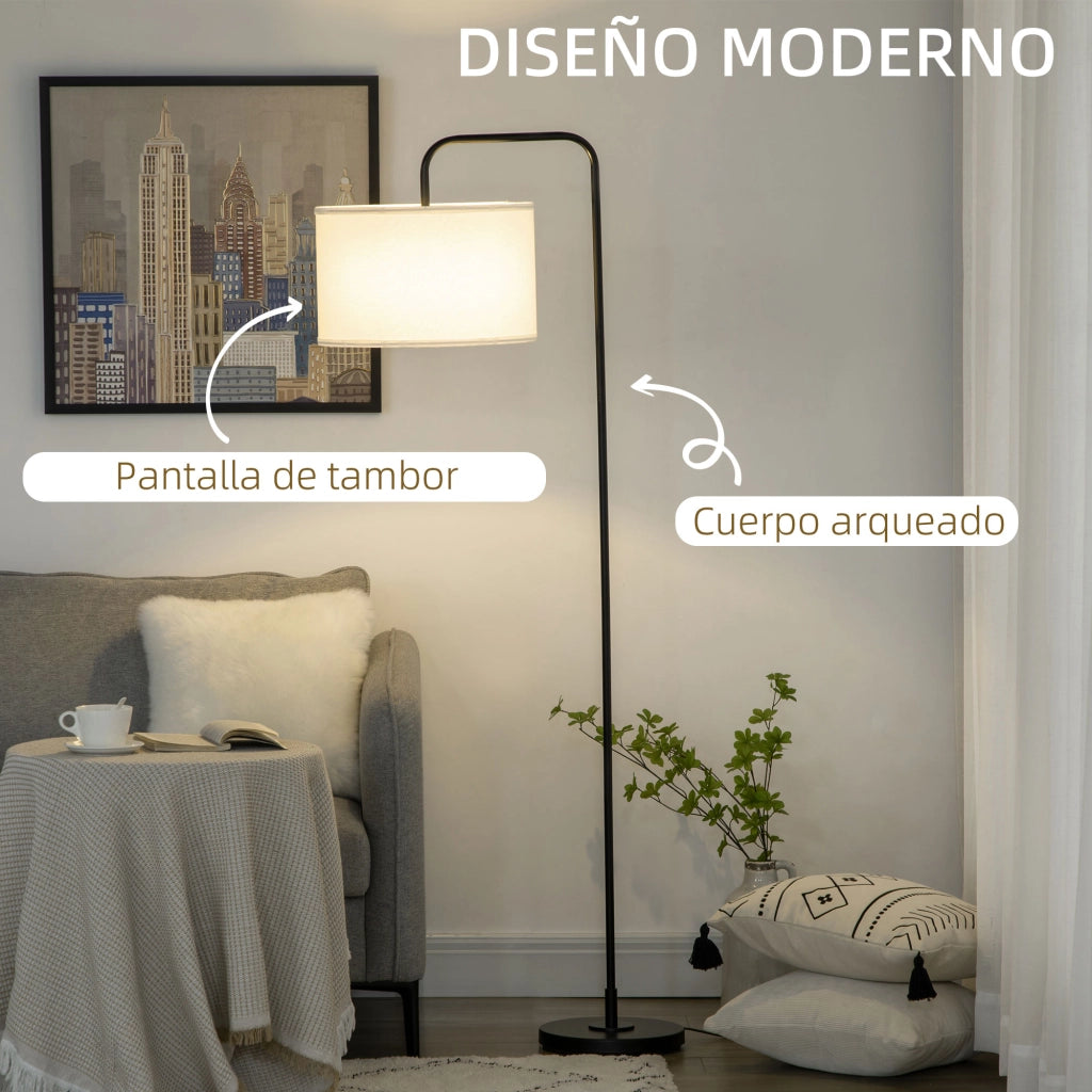 Lampada da Terra Moderna con Paralume in Lino Sintetico ¨C zephmum ¨C Bianco e Nero 64x38x163,5 cm