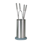 Porta attrezzi camino acciaio inox base pietra 4 accessori h.63 d. 20 cm.  Made in Italy