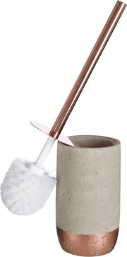 Spazzola per il water con supporto in cemento/rame - Grigio, Acciaio inossidabile - 10 x 10 x 39 cm