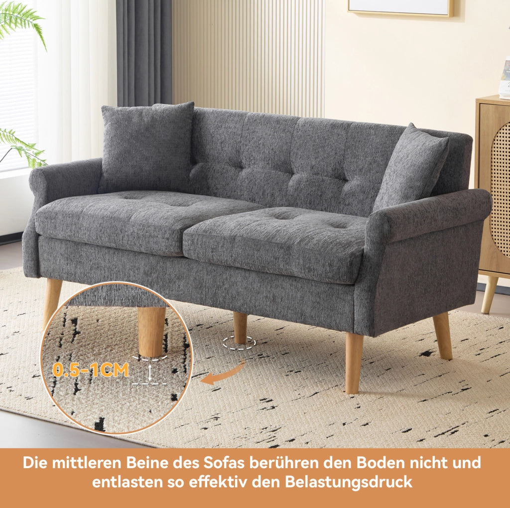 DIVANO 2 posti 162x74x77 cm in ciniglia grigio con 2 cuscini
