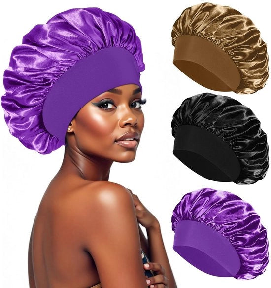 Muffa per Capelli Satin 3 Pezzi - Elastico - Protezione per Capelli Lunghi - Donna - Donna con Capelli Ricci - Diametro 33 cm - Muffa Notturna