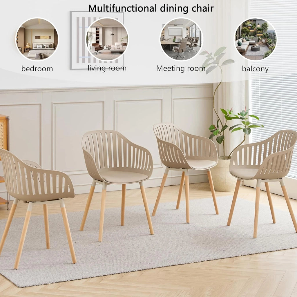 GrandCA HOME Set di 8 Sedie da Pranzo Moderne, Sedie da Cucina con Braccioli e Cuscini di Seduta, Schienale Verticale Cavo e Gambe in Legno per Soggiorno, Balcone, Ufficio - Cachi-mt