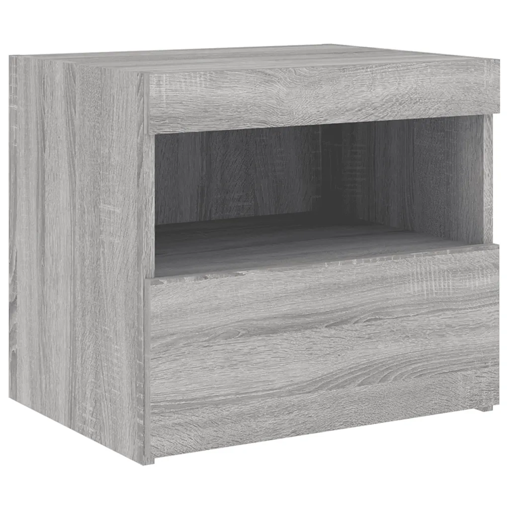 Set di 2 Comodini | Armadio da Notte | Mobiletto da notte con Luci LED Grigio Sonoma 50x40x45 cm