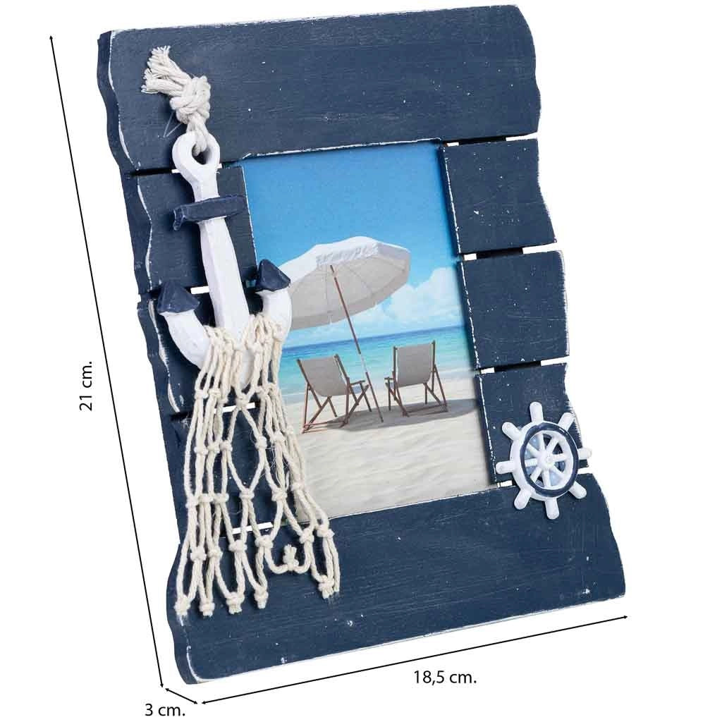 Cornice portafoto in legno blu, 18,5x3x21 cm