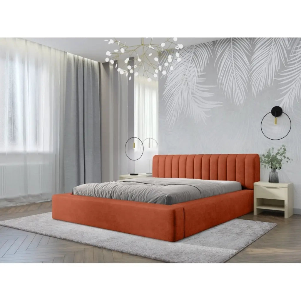 Lettino CERVIN – Velluto morbido Mattone Toscano – 140x200 cm – Rete sollevabile – Design elegante