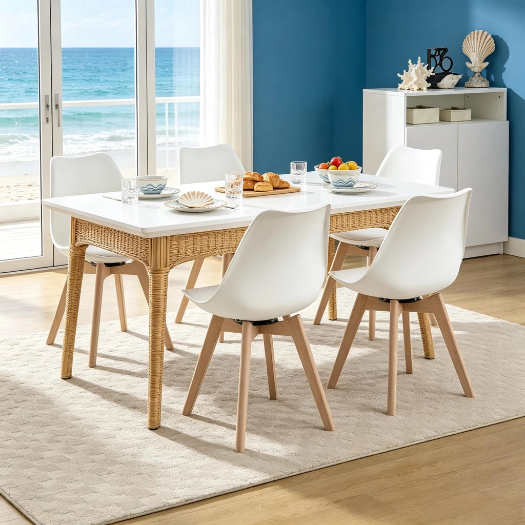 Sedia da Pranzo Set da 4 Girevole a 360° con Schienale Ergonomico in Similpelle Bianca