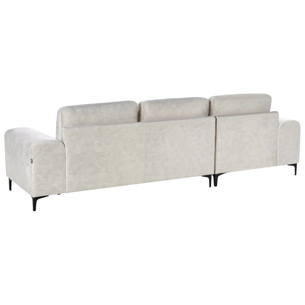 Divano angolare moderno a L con gambe in metallo e velluto Beige chiaro lato destro soggiorno minimalista